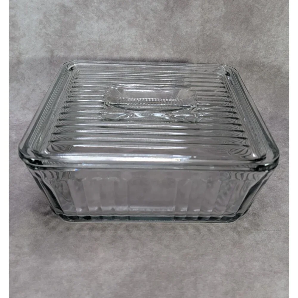 Anchor Hocking 1932 Clear Glass Ribbed Covered Square Casserole Dish With Lid